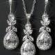 Crystal Bridal Jewelry Set, Cubic Zirconia Earrings&Necklace Set, Wedding Jewelry Set, Teardrop Crystal Set, Chandelier Earrings Pendant Set