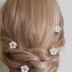 Pearl Bridal Hair Pins, Set of 4 Pearl Pins, White Pearl Gold Flower Pins, Wedding Pearl Headpiece, Pearl Floral Hairpiece, Prom Hair Pins