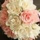Bridal crepe paper flowers bouquet/ Large luxury wedding bouqut/Ivory Pink roses/Handmade unique bouquet