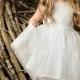 Flower Girl Dresses-Rustic Flower Girl Dresses-Vintage girl dress-Country Dress-White Tulle dress-Birthday Dress-Baptism Dress-Elegant Dress