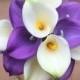 Real Touch Calla Lily Bouquet- Purple and Ivory - Wedding Bridal Bouquet - Ready Made