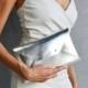 Silver leather clutch bag / Silver envelope clutch / Genuine leather / Wedding clutch / Bridesmaid gift / MEDIUM SIZE