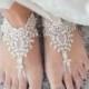 Ivory gold sandal Beach wedding barefoot sandals Lace Shoe Bridal Shoe Sexy Anklet Beach Pool foot jewelry, beach shoes