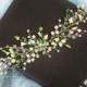 Green hair wreath, Very long hear vine, wedding hair vine, green bridal wreath, boho head piece, green stone hair accessories