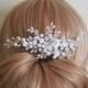 Dusty Blue White Hair Comb, Pearl Bridal Hair Comb, Wedding White Light Blue Headpiece, Wedding Floral Hair Piece, Pearl Crystal Hairpiece