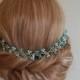 Mint Pearl Hair Vine, Teal Dainty Headpiece, Wedding Hairpiece, Turquoise Pearl Crystal Hair Vine, Bridal Hair Piece, Mint Teal Pearl Wreath