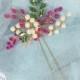 Hair pin for bridesmaid, pink crystals hair accessories, green hair pin, green rhinestones bridesmaid accessory, pink green white hair pin