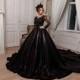 Gothic black wedding dress ball gown, Long sleeves, Crystal sprarkly bridal dress,Ball gown black luxury dress,Royal dress with long train