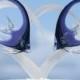 Frosted Glass Heart Cake Topper with Two Angelfish