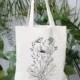 Tote bag, Canvas tote bag, Flower Bridesmaid tote, Bridal party tote,  Wedding bag, Botanical plant tote bag with zipper, Flower tote bag