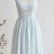Short Bridesmaid Dress Light Blue Lace Dress Open Back Knee Length Prom Dress Sleeveless Wedding Party Dress