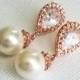 Pearl Rose Gold Bridal Earrings, Swarovski 10mm Ivory Pearl Earrings, Wedding Pearl Drop Earrings, Pink Gold Ear Studs, Bridesmaids Earrings