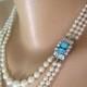 Vintage Pearl Necklace With Side Clasp, Vintage Bridal Pearls, Pearl And Turquoise Necklace, 3 Strand Pearls, Ivory Pearls, Wedding Pearls