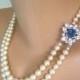 Vintage Two Strand Pearl Necklace With side Clasp, Vintage Bridal Pearls, 2 Strand Pearls, Montana Sapphire, Vintage Pearl Choker, Art Deco
