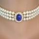 Vintage Attwood And Sawyer Pearl Choker, Pearl Jewelry, Vintage Lapis Lazuli Choker, Peking Glass, Bridal Pearls, A&S Jewelry, Blue Wedding