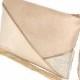 Wedding pouch, evening pouch, beige suedette bag, sand, faux leather, gold glitter-after the beach