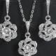 Cubic Zirconia Bridal Jewelry Set, Earrings&Necklace Crystal Set, Camellia Wedding Jewelry Set, Floral Crystal Set, Bridal Jewelry, Prom Set