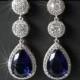 Navy Blue Crystal Earrings, Blue Chandelier Bridal Earrings, Sapphire Blue Teardrop Earrings Wedding Jewelry Bridal Jewelry Sparkly Earrings