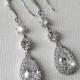 Crystal Bridal Earrings, Wedding Halo Silver Earrings, Teardrop Chandelier Earrings, Statement Earrings, Bridal Jewelry, Dangle CZ Earrings