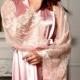 Blush pink bridal party robe with lace sleeves Kimono dressing gown Satin robe Kimono robe Bridal robe Bridesmaid robe Bride robe
