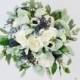wedding flowers, wedding bouquet, bridal bouquet, silk bouquet, eucalyptus bouquet, artificial bouquet, boho bouquet, ivory, white, blue