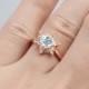 Delicate Snowflake Shape Halo Diamond Ring, Vintage Round Cut 6.5mm Aquamarine Gemstone Ring, Custom Antique Engagement Solid Rose Gold Ring