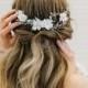 Floral bridal silver headpiece, Flowers wedding hair comb, bridal headpiece with white flowers for bride, wedding hair accessories - Bennita