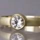 Sapphire Engagement Ring - 5mm White Sapphire on 3mm Wide 14k Yellow Gold Band - Diamond Alternative