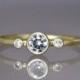Three Stone White Sapphire and Diamond Engagement Ring in Solid 14k Gold