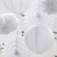 6 White Paper Lanterns and Fans, White Party Decorations, Wedding Decoration, White Baby Shower Decorations, Birthday Decorations