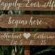 Happily Ever After Wedding Sign - Welcome Sign - Names Date Hearts - Personalized Sign - Backyard Wedding - Rustic and Stained- 4ft Stake