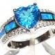 2 Carats Blue Topaz Heart & Blue Fire Opal 925 Sterling Silver Ring Sz 6,7,8,9