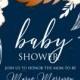 Online Editor - Peony foil gold navy classic blue background baby shower wedding Invitation set PDF 5x7 in invitation maker