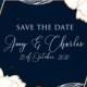 Online Editor - Peony foil gold navy classic blue background save the date wedding Invitation set PDF 5.25x5.25 in customize online