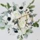 wedding bouquet, wedding flowers, bridal bouquet, winter bouquet, silk bouquet, wedding flower set, blue, cotton, pussy willow, anemones