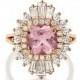 At Deco Engagement Ring 1.5 Pink Morganite 1.00CT Diamonds Round And Baguette Cut 14k Rose Gold
