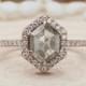 Grey Hexagon Diamond 14K Solid Rose Gold Ring Engagement Wedding Gift Ring KD402