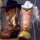 Rustic Cake Topper-His and Her Western Cowboy Boots-Wedding Cake Topper-Barn Wedding