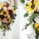 Sunflower & Burgundy Wine Sola Flower Bridal Cluster Cascade Bouquet ~ Sola Flower Bouquet, Sola Wood Bouquet