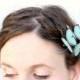 3 aqua silk butterfly hair clips . robin's egg . realistic outdoor barn wedding gift, bride, bridesmaid, flower girl, aquamarine, sea, ocean