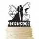 Mr. Mrs. with Bride and Groom - Fishing Poles With Date or Initials and Last Name  - Standard Acrylic - Wedding - Fishing Cake Topper - 135
