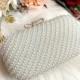 Couture Bridal Accessories - Ivory Double-sided Beaded Pearl Wedding Clutch / Purse / Bag - Rhinestones Embellished Clasp & Shoulder-Chain