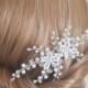 Pearl Bridal Hair Comb, Wedding Pearl Crystal Hair Piece, White Pearl Silver Headpiece, Pearl Bridal Hair Jewelry, Pearl Floral Hair Piece
