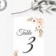 Watercolor Floral Wedding Table Numbers Template: Coral and Pink Flowers - Create up to 10 table numbers with one template purchase!