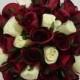 Artificial Wedding Flowers, Burgundy & Ivory Rose Brides Bouquet Posy (1)