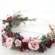 Blush burgundy flower crown wedding, woodland floral crown bride, burgundy flower wreath, flower girl halo