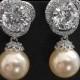Wedding Pearl Earrings, Ivory Pearl Bridal Earrings, Swarovski 10mm Pearl Cubic Zirconia Earrings, Bridesmaid Jewelry, Pearl Drop Earrings