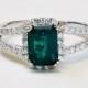 Emerald Ring - 14K Gold Diamond and Emerald Halo Ring