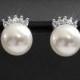 White Pearl Wedding Earrings, Swarovski 8mm Pearl CZ Earrings, Bridal Pearl Earring Studs, Wedding Jewelry, Bridesmaids Earrings, Prom Studs