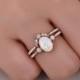 Opal Ring,White Fire Opal Engagement Ring Set,Oval Opal Bridal Set,CZ Diamond Eternity Band,Silver Opal Ring,14K Rose Gold Opal Wedding Ring